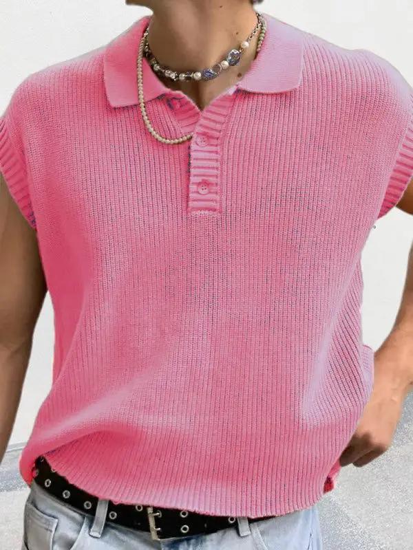 Stylish Men's Knitted Polo Top with Lapel Collar - Solid Color Elegance for Spring-Summer - MENLL